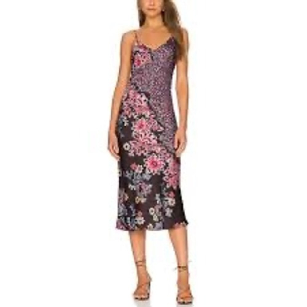 Free People Your Better Side Midi Slip Dress Black Combo Medium New With Tags